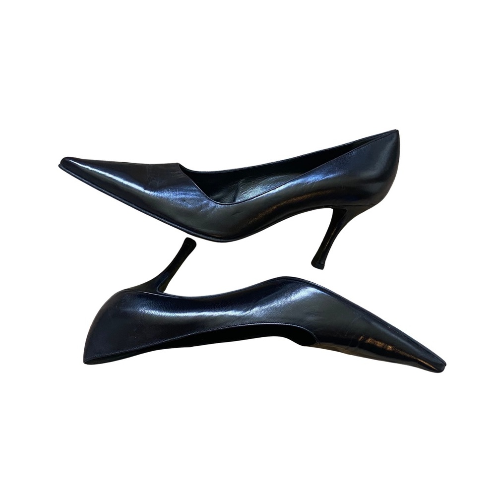 Vintage Y2K Sergio Rossi Heels Pointy Black Leather Shoes 39.5 Italian
